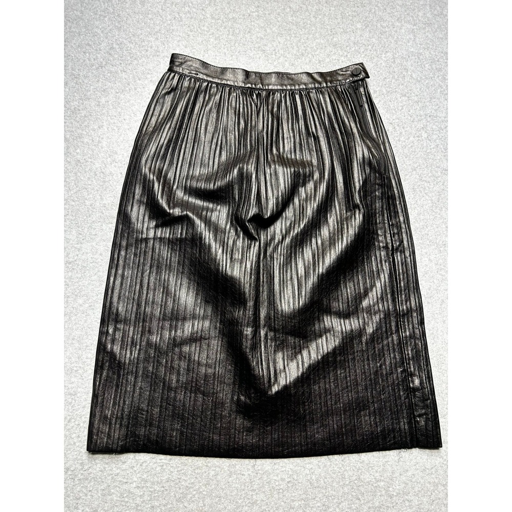 Kenneth Cole Pleated Skirt‎ Womens Medium Black Faux Leather Edgy Chic